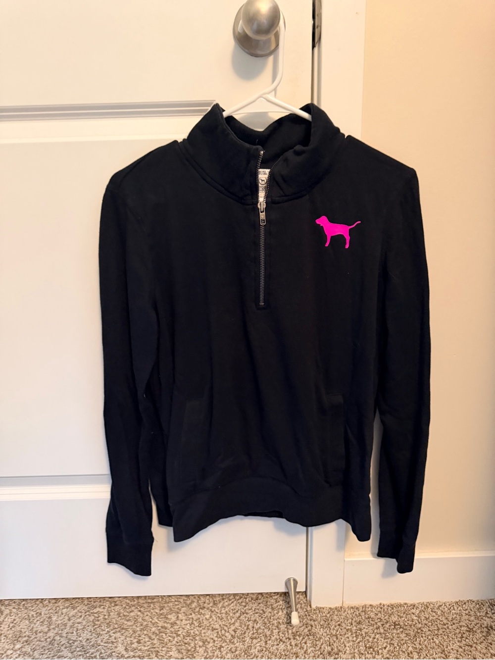 PINK Victoria's Secret Black Zip-Up Jacket with White Logo Trim